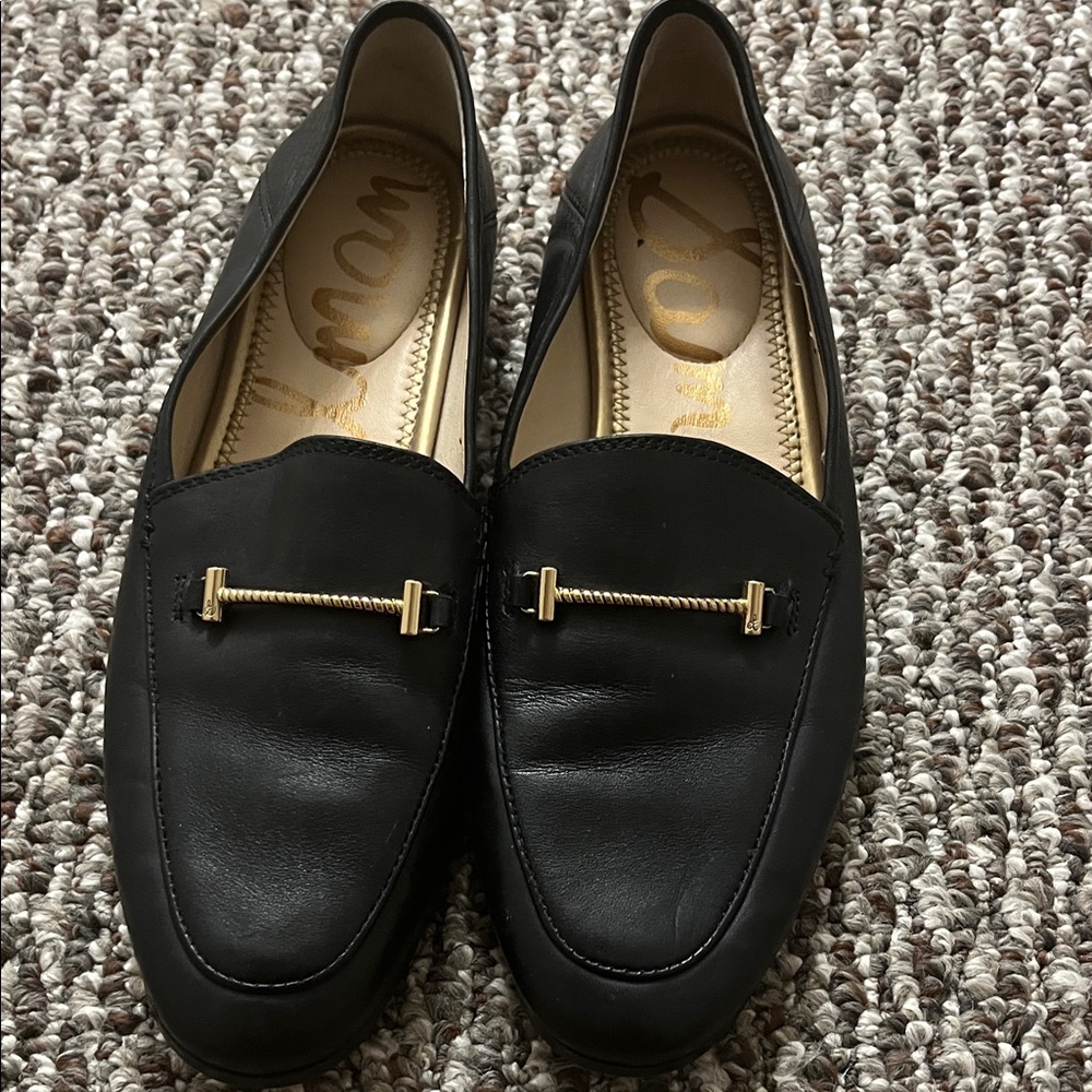 Sam Edelman Loraine Black Leather Loafers with Gold Accent
